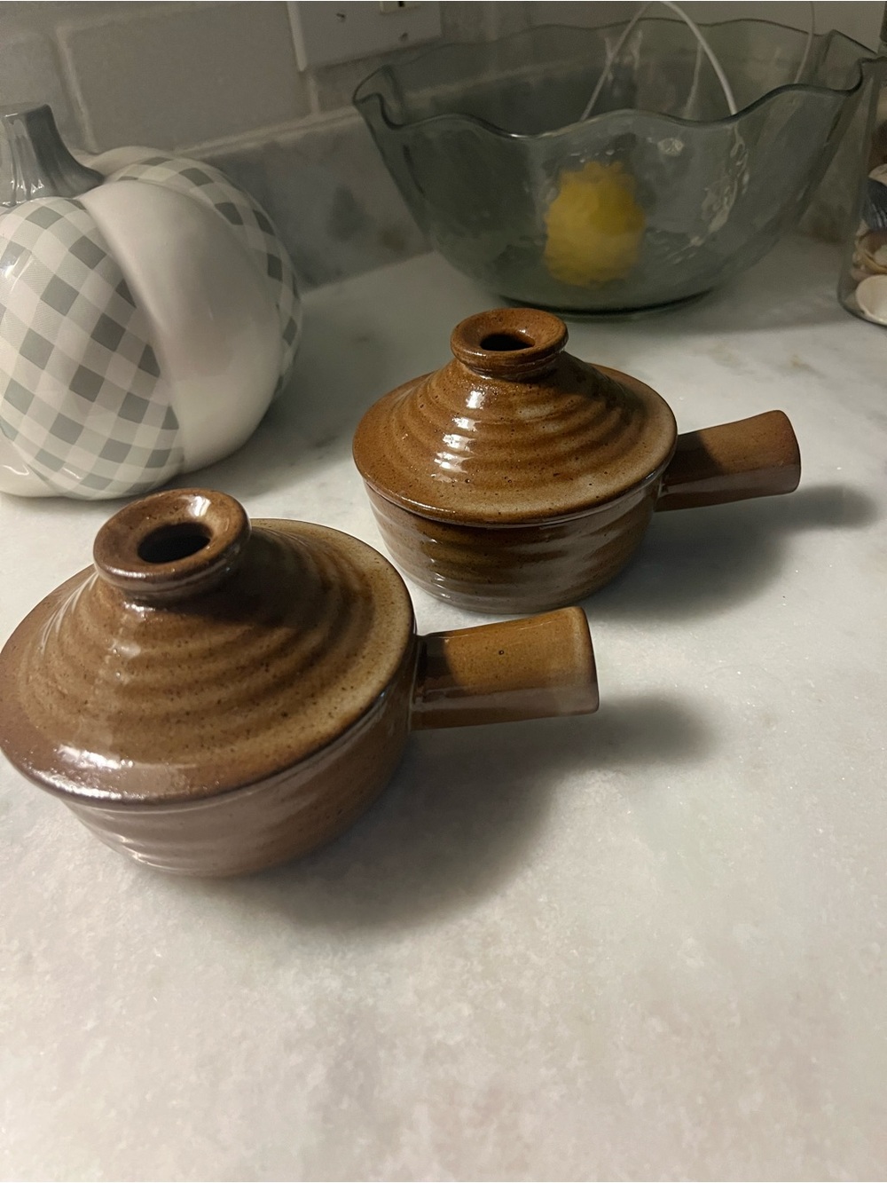 Brown Ceramic Sauce Servers with Lids (Set of 2)